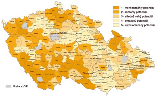 Velikost celkového potenciálu cestovního ruchu územních obvodů ORP Velikost celkového potenciálu cestovního ruchu územních obvodů ORP