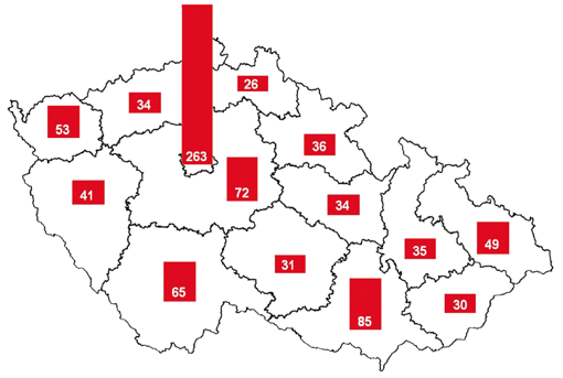 Počet zařízení v jednotlivých krajích ČR Počet zařízení v jednotlivých krajích ČR