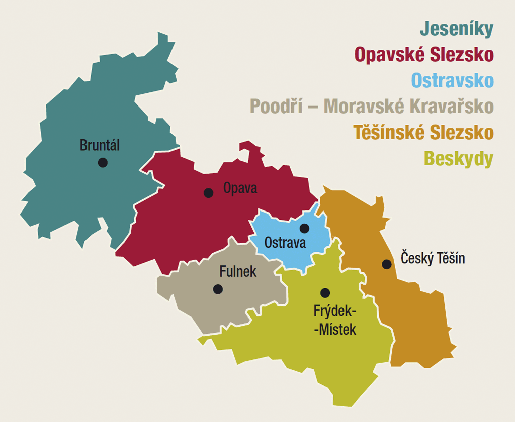 Mapa turistických oblastí Moravskoslezského kraje 